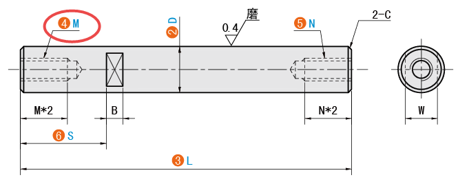 M（左端面螺紋孔）