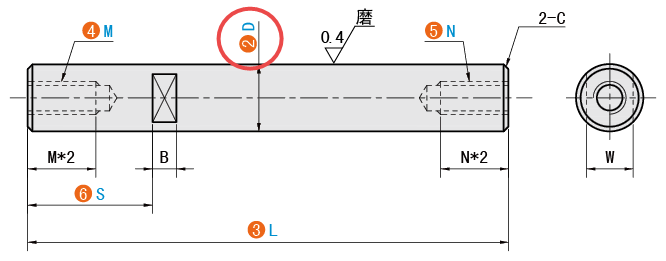 D（軸徑）