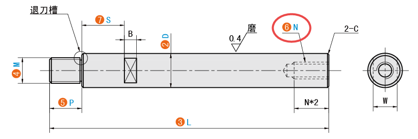 N（右端面螺紋孔）