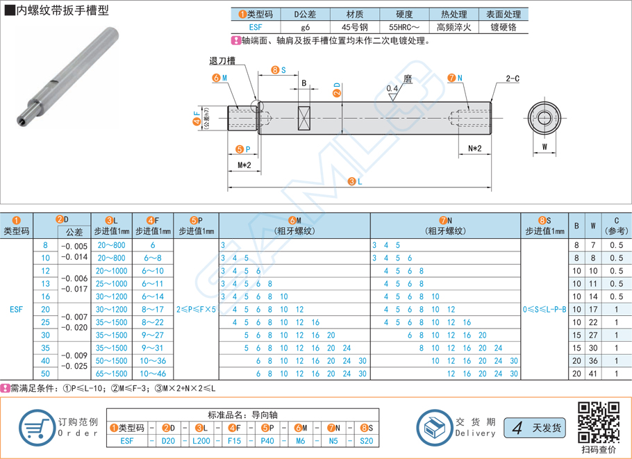 一端臺階型導(dǎo)向軸-內(nèi)螺紋帶扳手槽型規(guī)格材質(zhì)