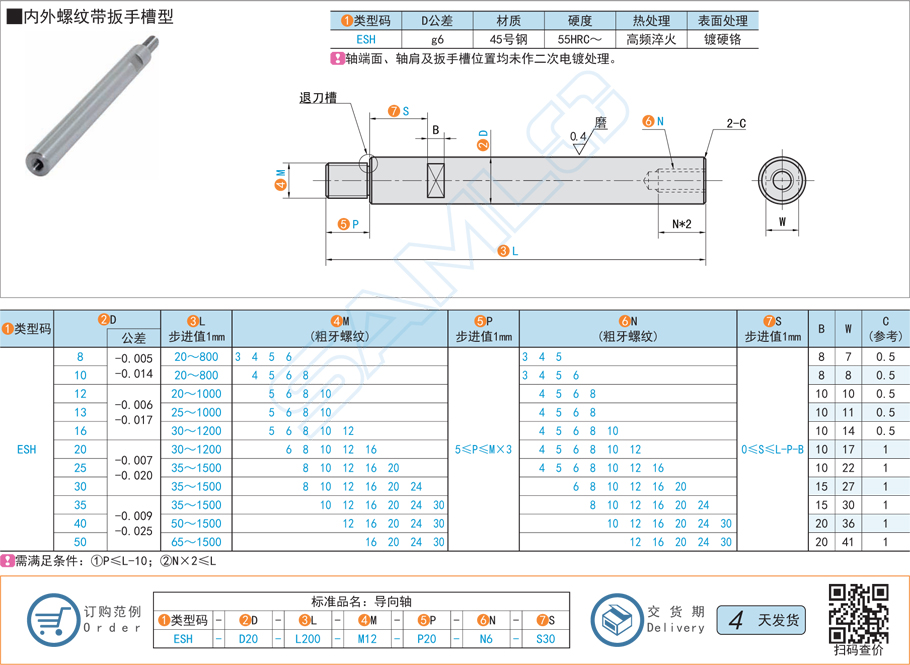 一端臺階型導向軸-內(nèi)外螺紋帶扳手槽型規(guī)格