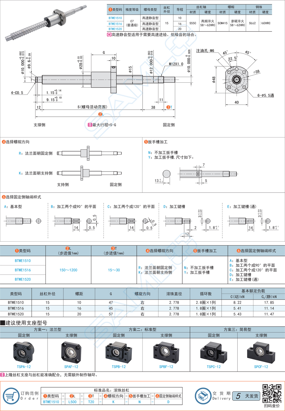 普通級滾珠絲杠-軸徑15導(dǎo)程10·16·20規(guī)格參數(shù)