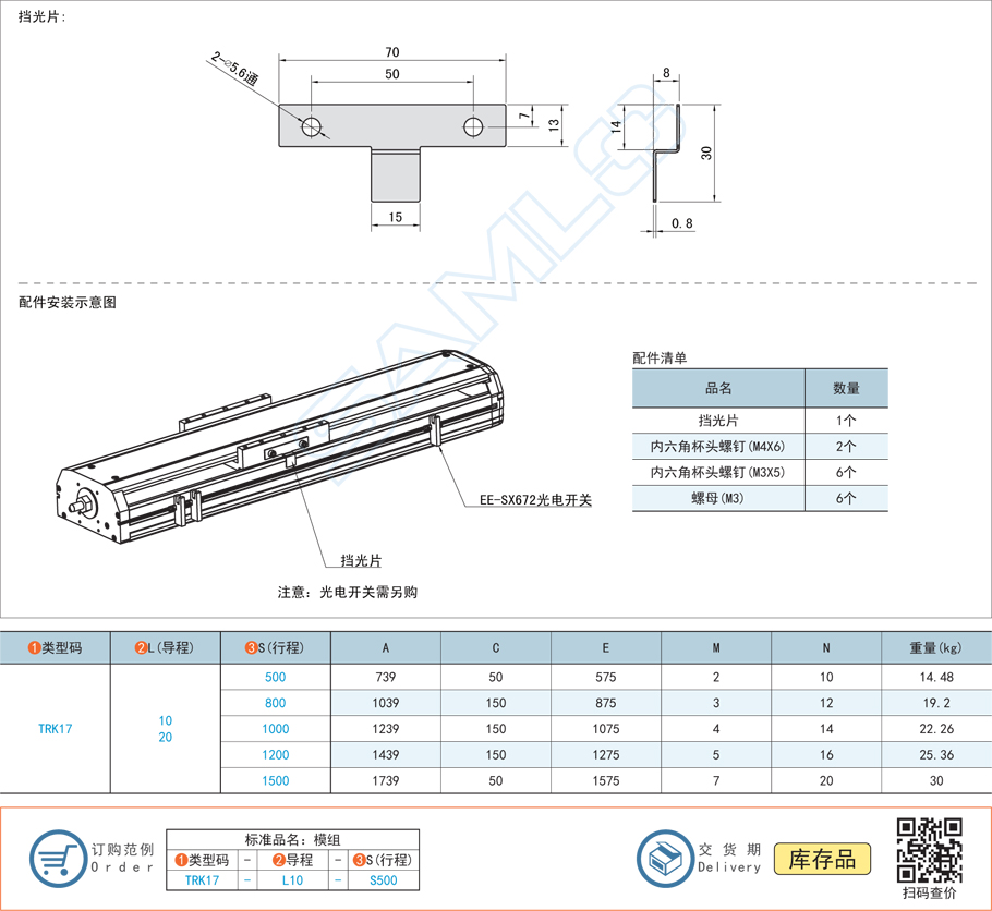 上隆自動化全封閉直線模組-TRK17系列參數(shù)尺寸