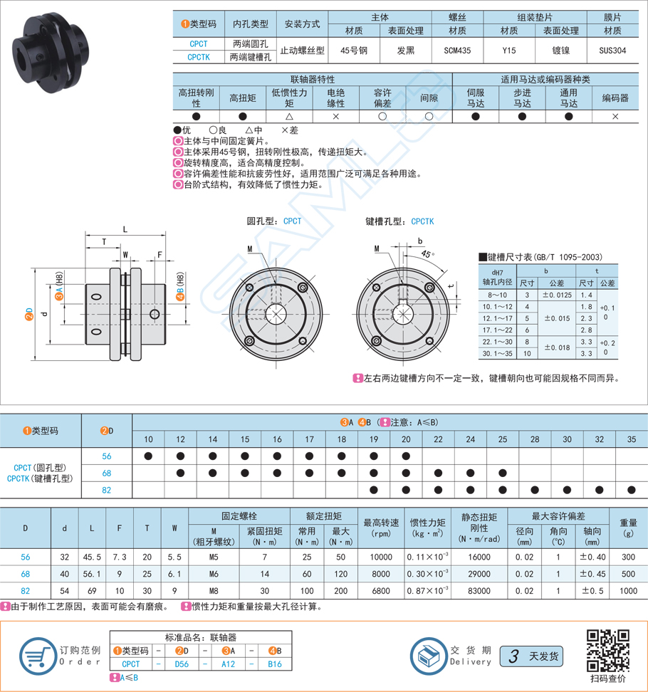 簧片式聯(lián)軸器-低慣性力矩型·單簧片式規(guī)格參數(shù)尺寸