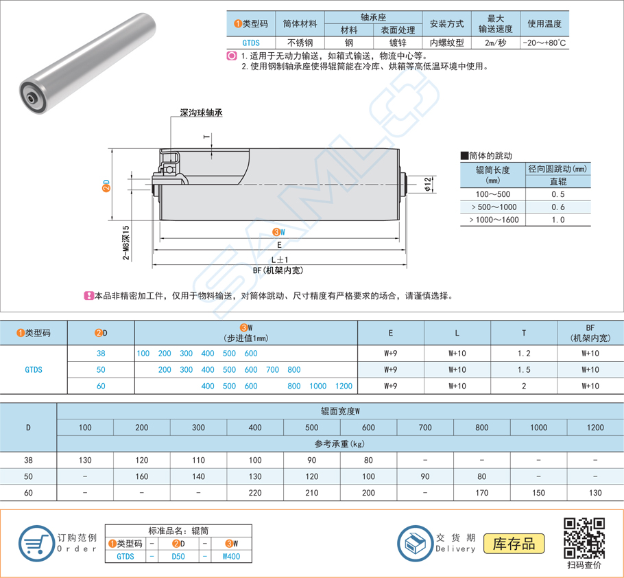 無動(dòng)力輸送輥筒-內(nèi)螺紋型滾筒規(guī)格參數(shù)尺寸