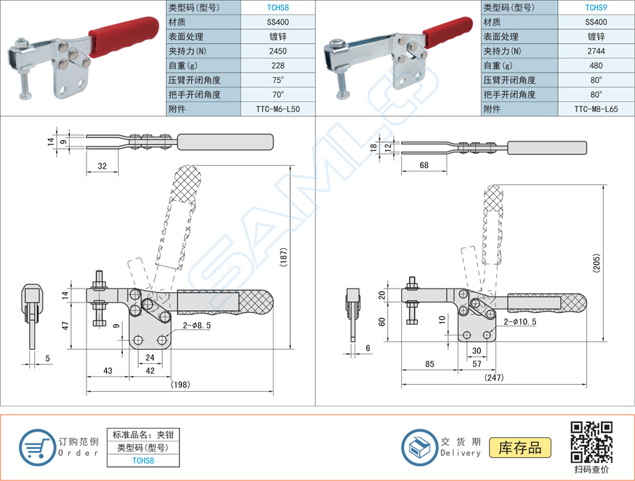 臥式把手型快速夾鉗-直底座型型號材質(zhì)