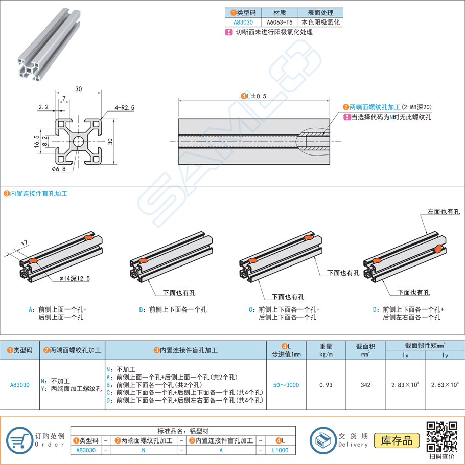 30系列鋁合金型材-30×30規(guī)格參數(shù)尺寸