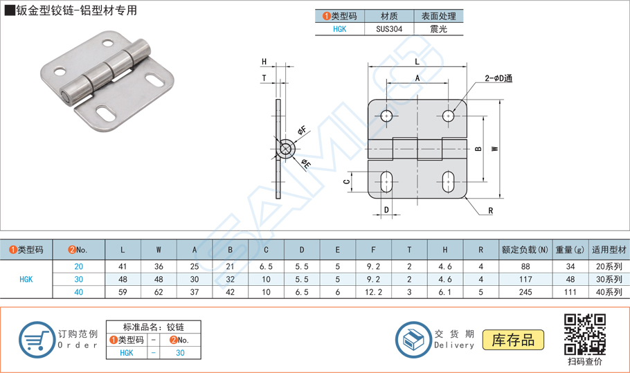 鈑金型鉸鏈合頁-鋁型材專用HGK規(guī)格參數(shù)尺寸材質(zhì)