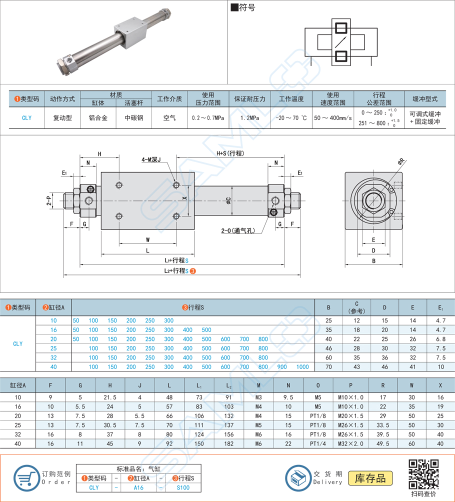 磁耦合無(wú)桿氣缸CLY規(guī)格參數(shù)尺寸材質(zhì)